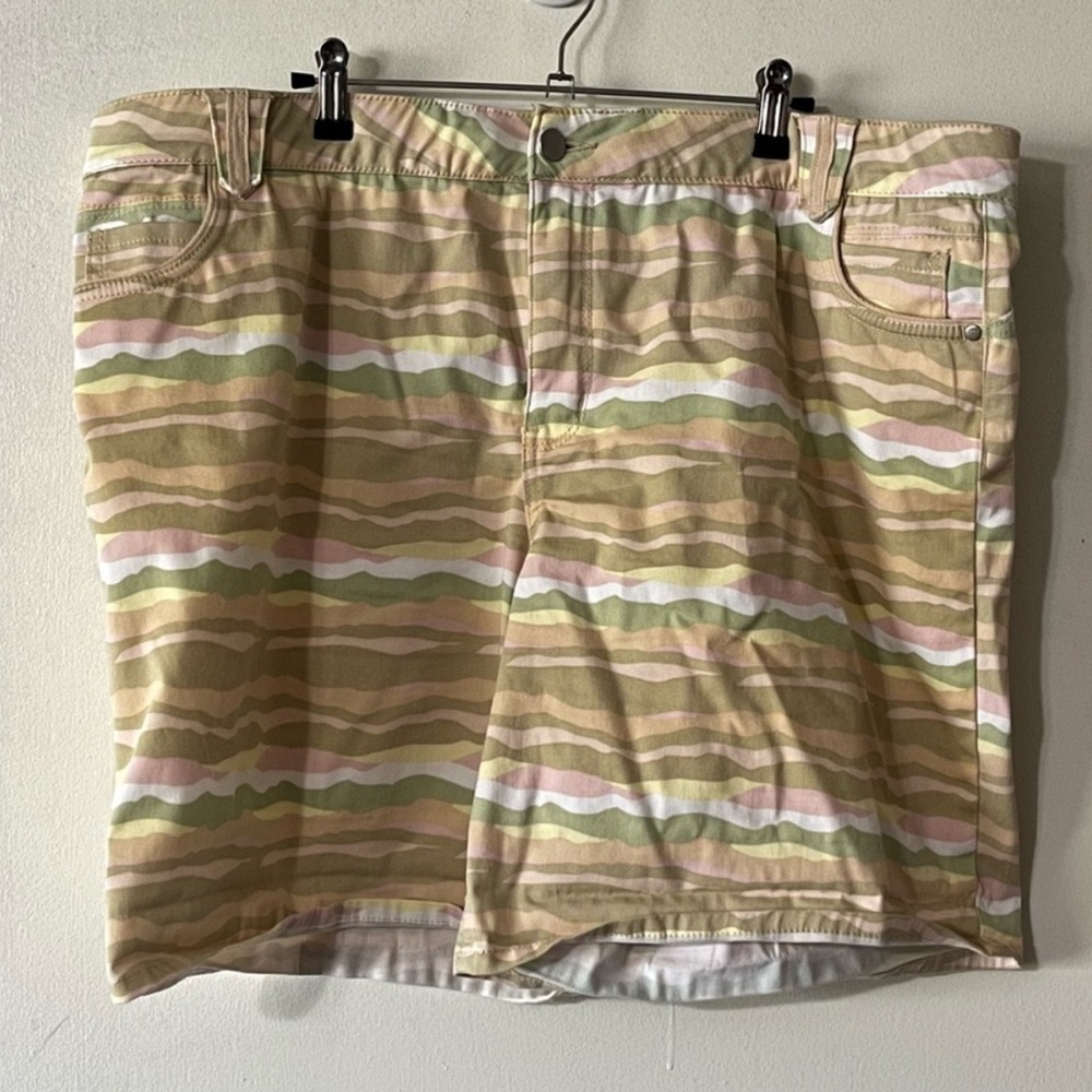 Versona Multicolor Striped High Rise Cotton Stretch Shorts XXL - Picture 2 of 8